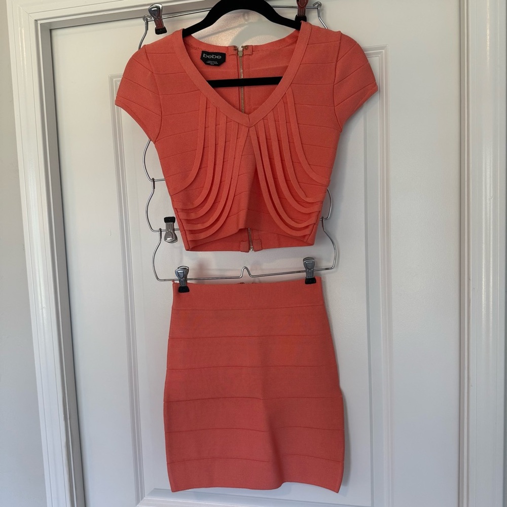 bebe Coral Bandage Top & Skirt Set